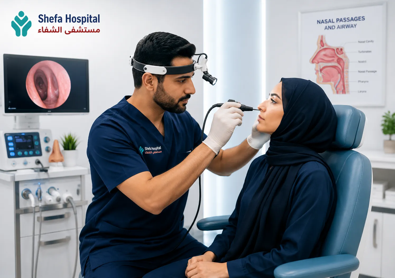 Nasal passage and airway health assessment by an ENT specialist.