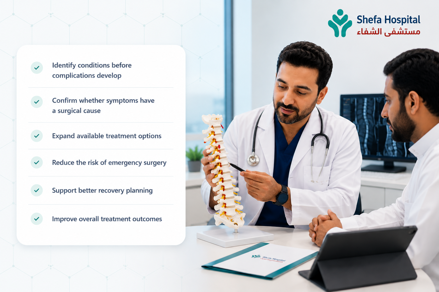 Doctor discussing early surgical evaluation benefits