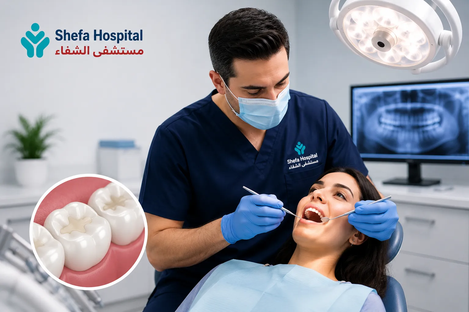 Professional dental tooth-colored filling procedure.