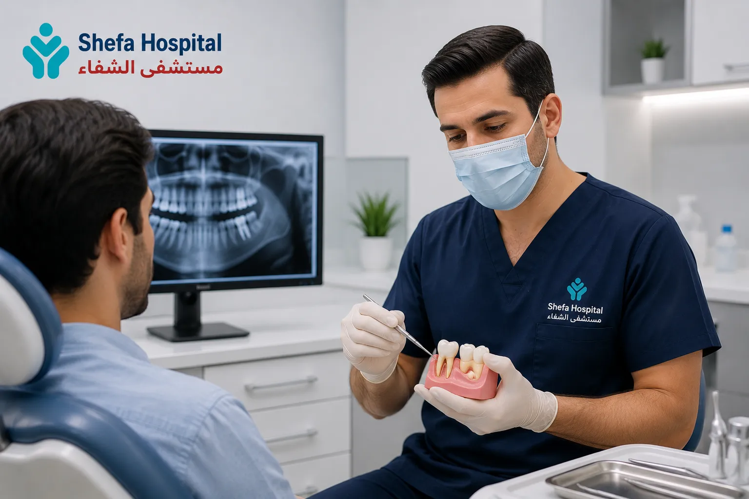Dental specialist performing a consultation.