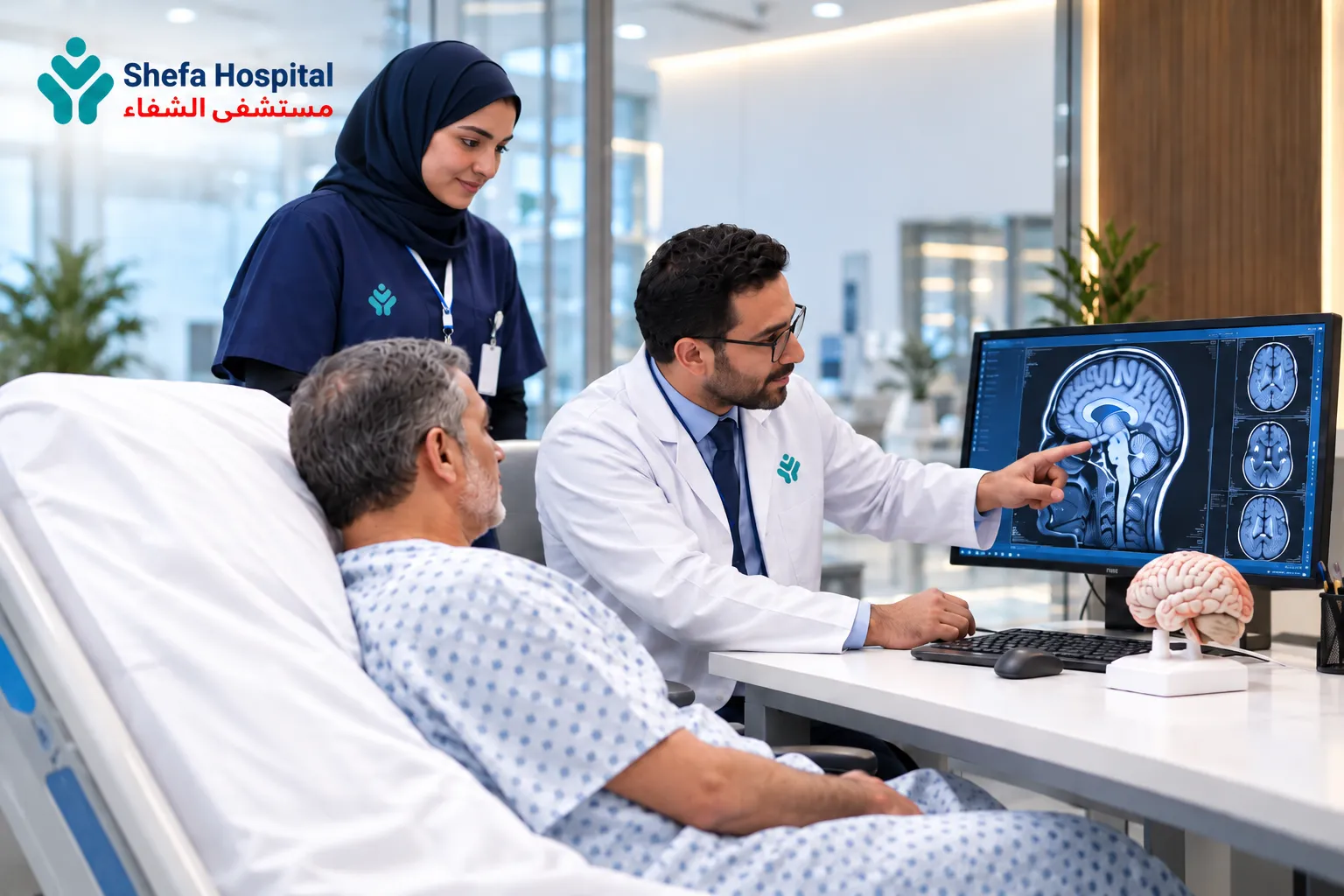 Neurology specialist examining a patient at Shefa Multispecialty Hospital.